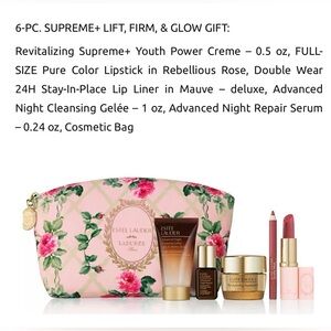 Estee Lauder Skincare & Makeup 6 Piece Gift Set Pink Ladurée Floral Bag
